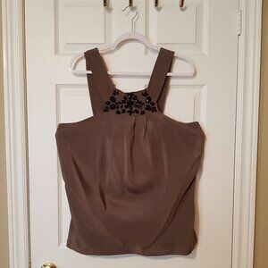 Banana Republic Women's Silky Bejeweled Tank Top ~ Size L ~ Mocha Color ~ EUC ~